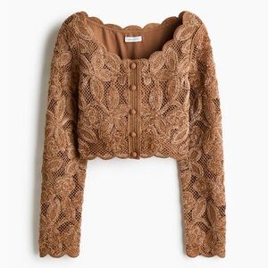 H&M CROCHET-LOOK LONG SLEEVE CROP TOP
